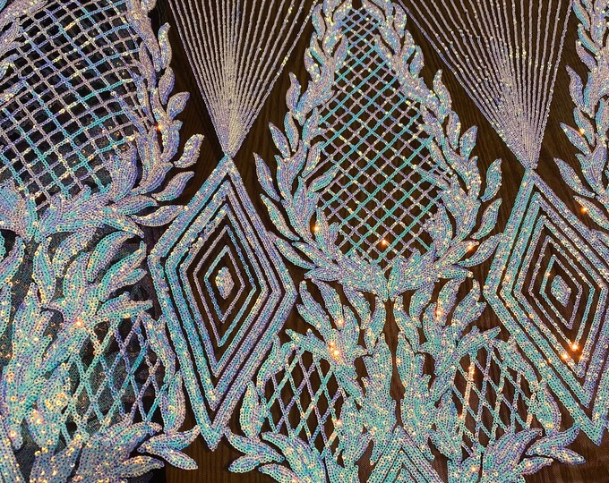 Jewel ,iridescent purple necklace black, Sequin, 4-way Stretch, Fabric 54" By the Yard