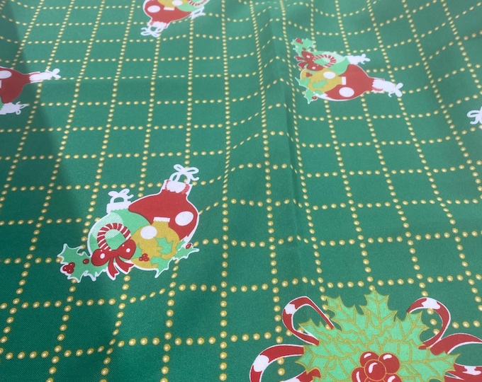 Angels, mistletoe, Christmas checkered Polyester Poly poplin tablecloth, linens, Fabric By The Yard 58"/60