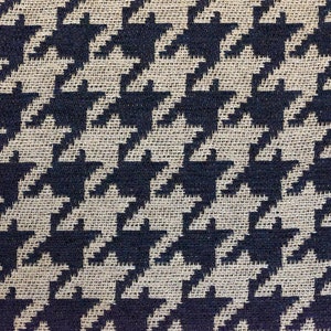 Navy houndstooth Chenille Upholstery Drapery fabric by the yard 54” Wide