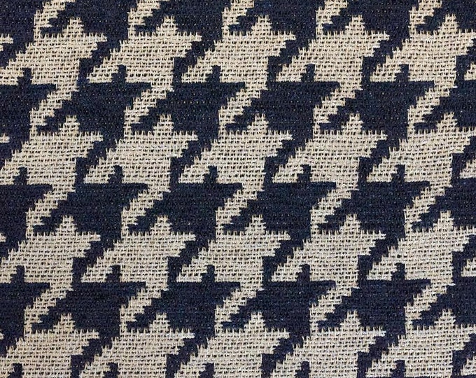 Navy houndstooth Chenille Upholstery Drapery fabric by the yard 54” Wide