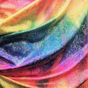 Stretch Tie Dye with Foil rain on Nylon Spandex, sold by the yard