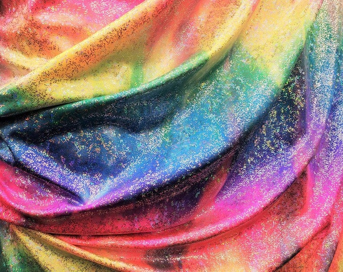 Stretch Tie Dye with Foil rain on Nylon Spandex, sold by the yard