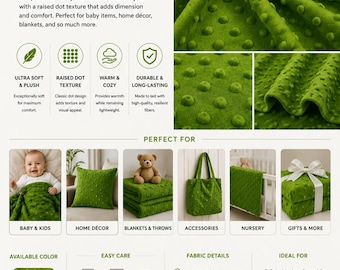 Kelly Green Minky Dot Soft Dimpled Sewing Fabric 60”wide