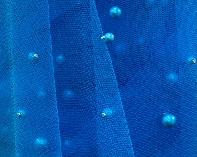 Turquoise Very Soft Tulle with Pearls | 52" Wide | Bridal Veil Tulle, Wedding Dress |