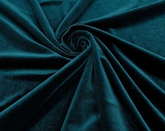 Teal Green 60" Wide 90% Spandex Stretch Velvet Fabric for Sewing Apparel Costumes Craft, Sold By The Yard.