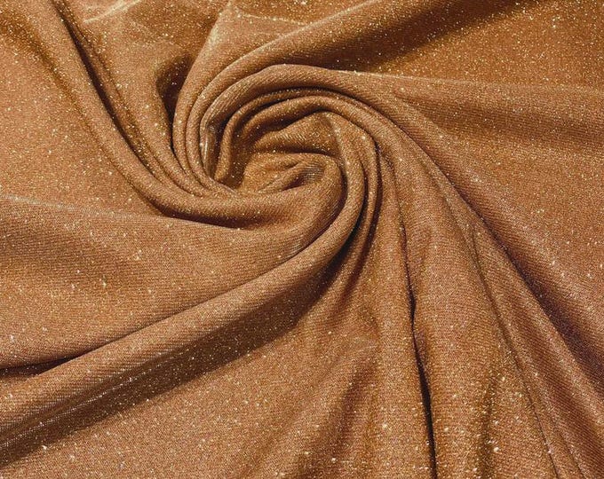 Cinnamon Shimmer Stretch Fabric by the Yard – Glitter Knit Lurex Fabric, Sparkle Spandex for Dresses, Dancewear, Costumes & Decor