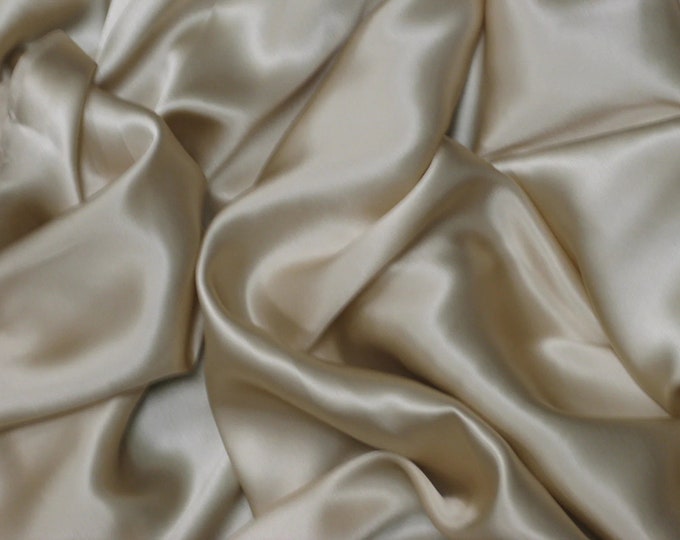 Beige solid 100% pure silk charmuse fabric sold by yard