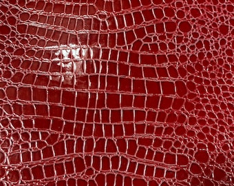 Red Vinyl faux leather Crocodile  embossed Upholstery fabric