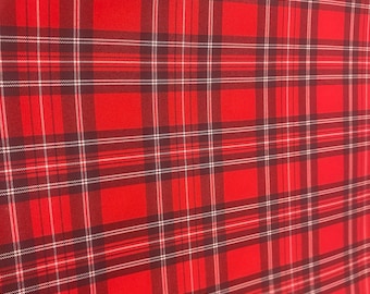 Gingham checkered striped red black 100% Polyester  fabric 60"wide sold by the yard