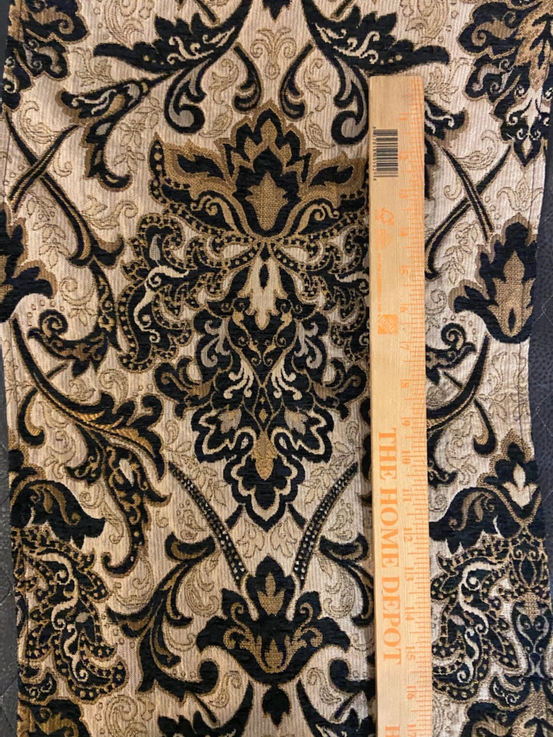 Black Damask Chenille Upholstery Drapery Fabric by the Yard Etsy