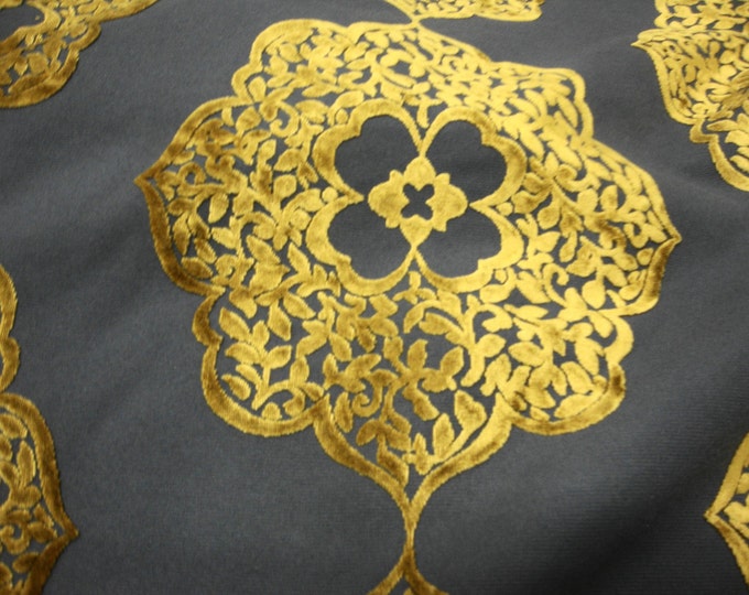 Golden  Burn Out Floral Velvet Upholstery and Drapery fabric per yard