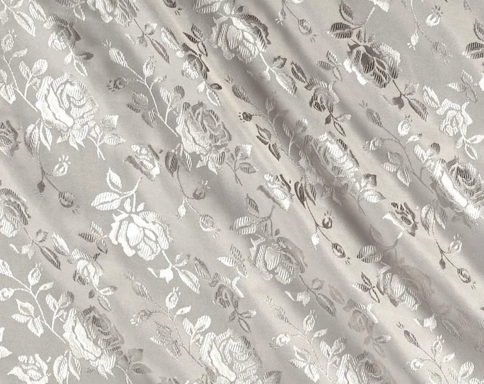 Silver Jacquard fabric Satin Floral 58" wide per yard