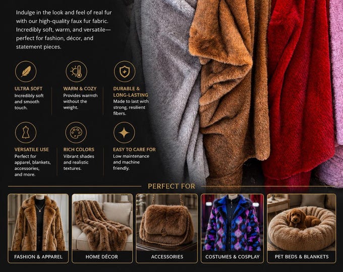 Faux Fur Fabric by the Yard – Ultra Soft Plush Upholstery Material for Blankets, Pillows, Throws, Costumes & Home Décor