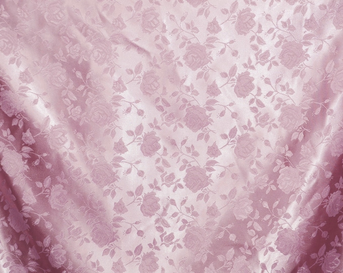 Brocade Jacquard fabric Satin Floral 58" wide per yard- Pink