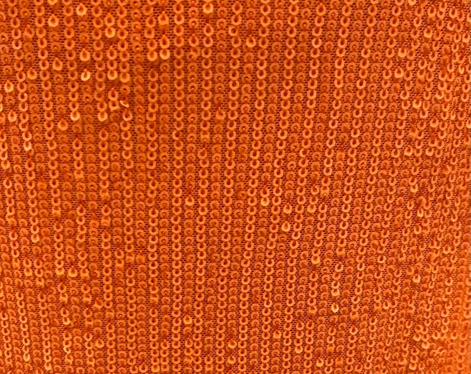 Orange Pleated Glitz Sequin Mesh Fabric By The Yard