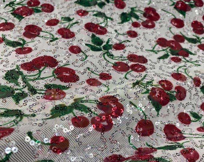 Cherry stretch lace with sequins all around 58” wide