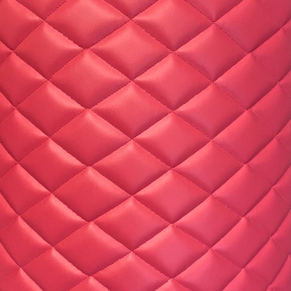 Diamond Quilted,  Faux Leather, foam backed fabric Automotive headliner headboard upholstery 52" Wide- fuchsia