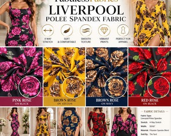 Liverpool Poly Spandex Fabric – Floral Rose Print 4-Way Stretch Apparel