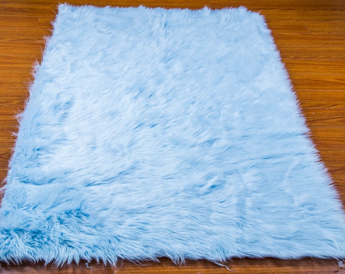 5' x 8' New Premium blue Shag Fur Area Rug Nursery Room Decor Home Accents shaggy Contemporary Modern Shag Carpet Throw Rug