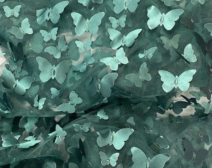 Taffeta Butterfly /on sheer FABRIC /58" Wide by the yard - Hunter green