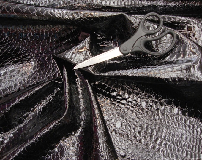 BLACK Crocodile embossed Faux vinyl Upholstery 54” wide