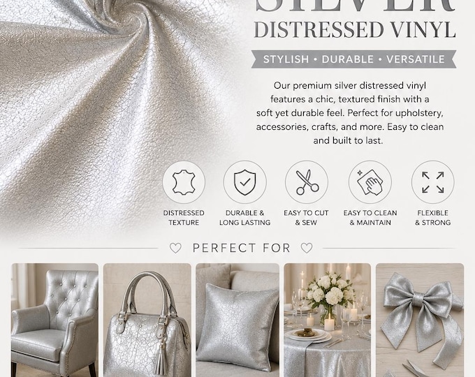 Silver distressed sizzle vinyl faux leather by the yard