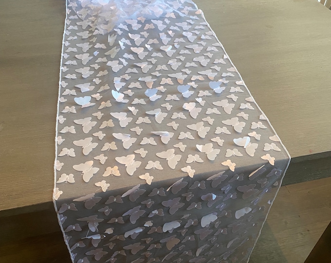 15"x108” Ivory 3D butterfly mesh, baby shower, bridal party, mantel table runner - wedding birthday party linen