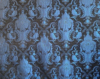 Tela de chenilla para tapicería de damasco azul marino: elegante diseño barroco, ideal para decoración del hogar y cortinas, cortada a medida.