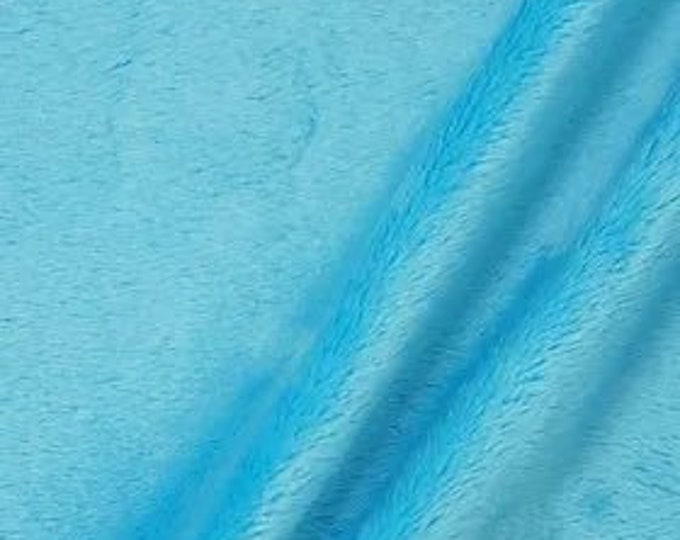 Minky Turquoise solid Soft fur cuddle fabric by THE YARD 60” wide