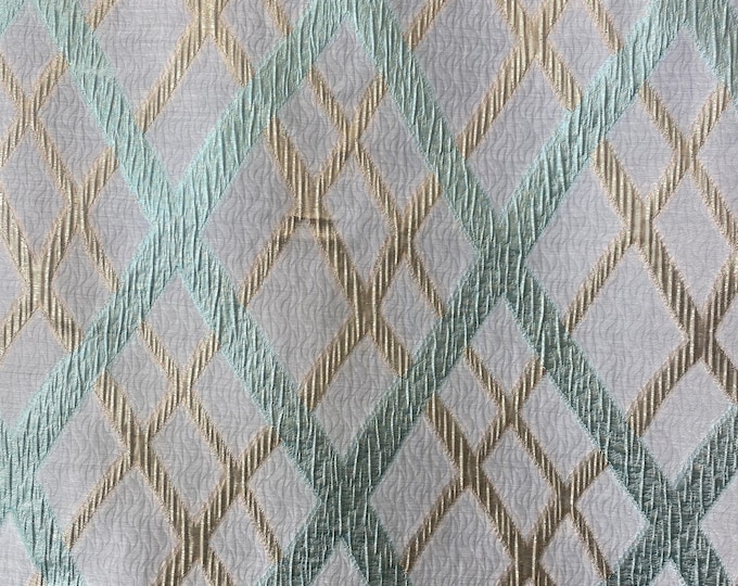 Blue/gold Jacquard diamond light weight multi purpose fabric by the yard