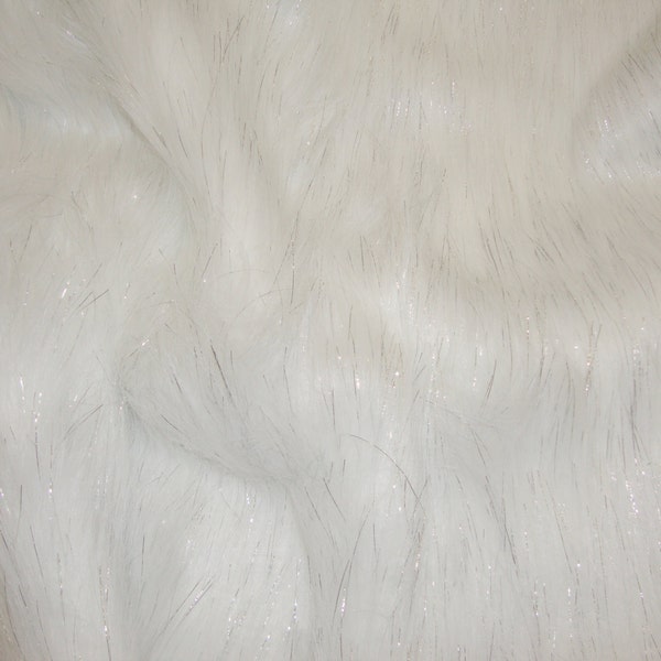 White Sparkle Faux Fur Fabric Per Yard 60" wide