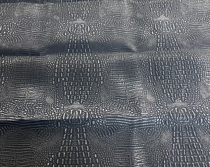 Black silver Big alligator embossed Vinyl Leather upholstery fabric