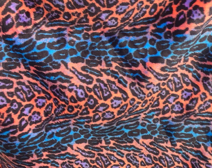 Blue/ pink Multi colored Leopard Spotted shaggy short pile faux fur fabric by the yard