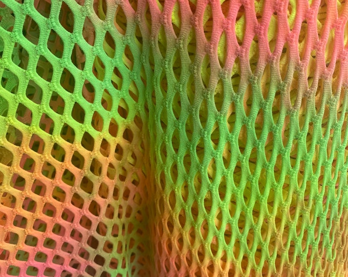 Peach / Green Shiny Fishnet with Lurex Nylon Spandex 60" Sold by Yard  58" wide  Sportswear, Athletic