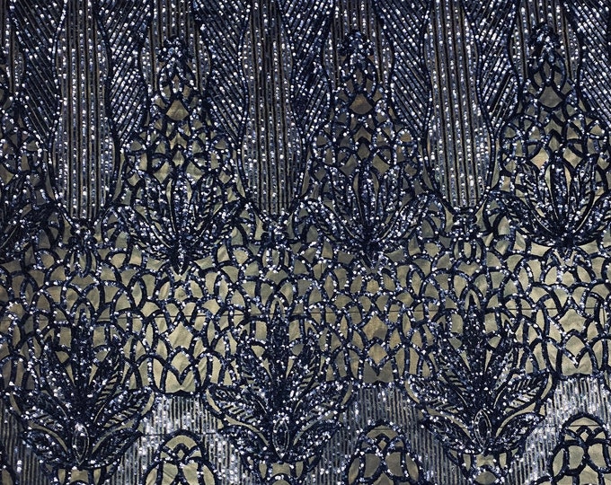 Sequin navy on navy mesh , 4-way Stretch, Fabric 54" Sold By the Yard