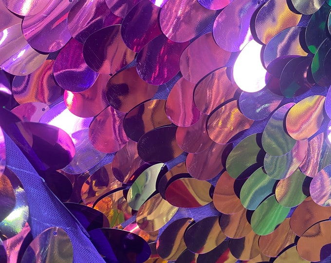 Lavender Jumbo Shiny paillette sequin on mesh fabric sold by yard