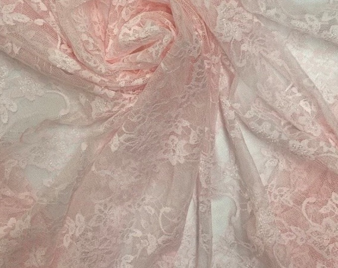 Light pink Vintage Stretch Floral Lace fabric 4 way  By The Yard