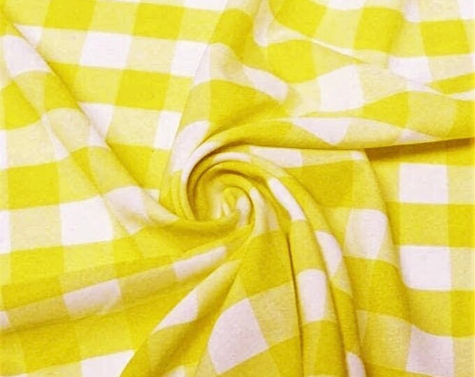 Yellow  58/59" Wide 100% Polyester Poplin Gingham Checkered Fabric By The Yard