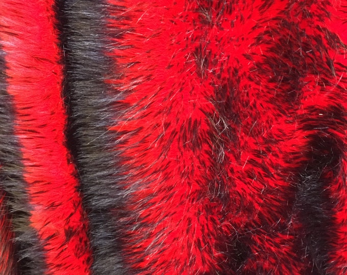 Faux Fur Red on black Frosted tips  60" Wide sold by the yard