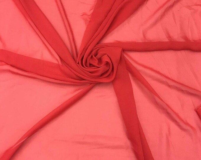 Red Sheer High Multi Chiffon Solid Fabric, 100% Polyester 58/59" Wide, Sells by The Yard