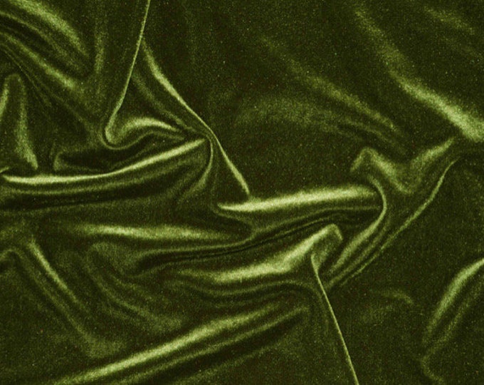 Olive Green Stretch Velvet Fabric | Soft 4-Way Stretch | Upholstery, Costumes, Dancewear, Crafts by the Yard