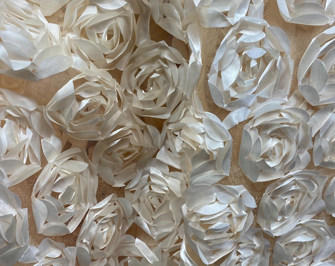 Ivory Satin Bridal Petal Rosette on mesh Fabric 52" Wide Sold By The Yard