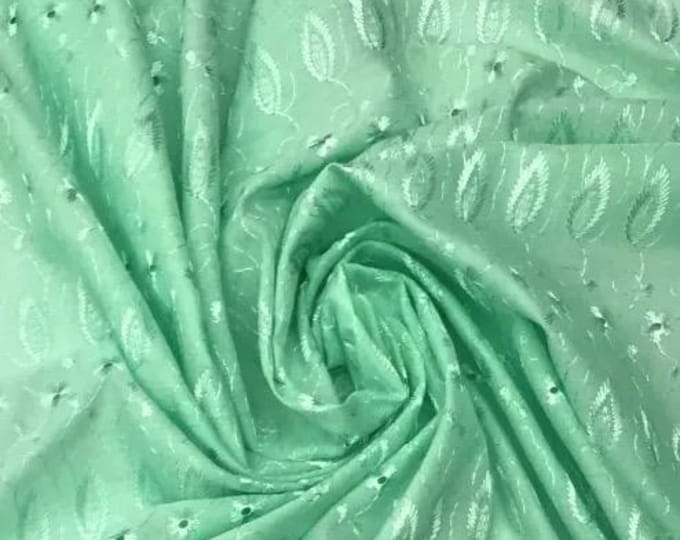 Mint Medium Weight Eyelet Double Scalloped Finished Edge Stitched Embroidery Fabric, 42" Wide