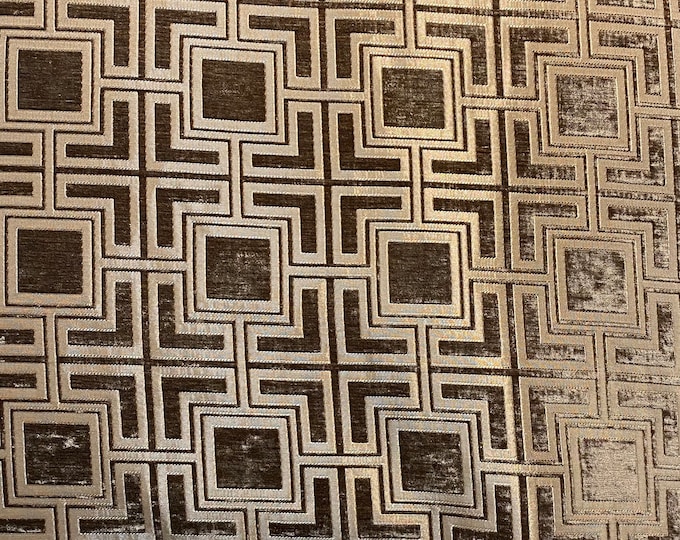 Mocha geometry Chenille Upholstery Drapery fabric by the yard 57" Wide