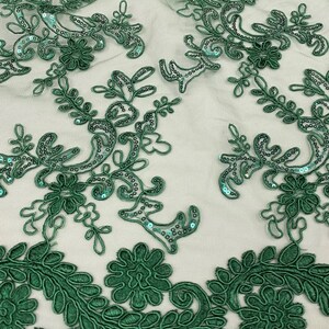 Elena hunter green corded Floral lace with sequin Fabric Sold By The Yard