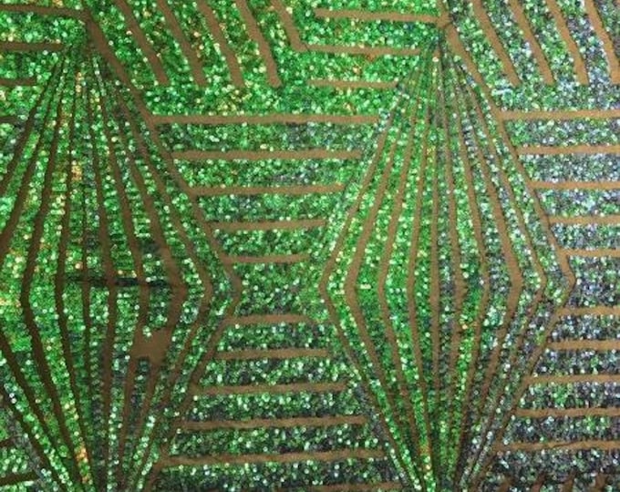 Mermaid Geometric Designer Bombshell Sequins Lace Fabric Sold By The Yard