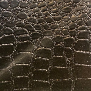 Black sparkle gator Vinyl Leather Crocodile embossed Faux vinyl fake upholstery fabric sold per yard 54&quot; Wide ships rolled
