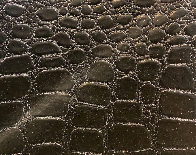 Black sparkle gator Vinyl Leather Crocodile embossed Faux vinyl fake upholstery fabric sold per yard 54" Wide ships rolled