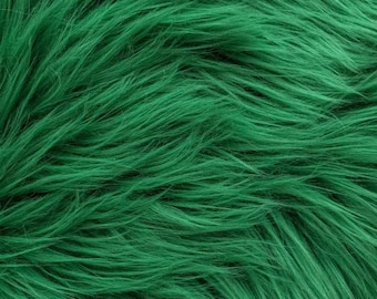 Kelly green shaggy faux fur upholstery fabric  yard 60" wide