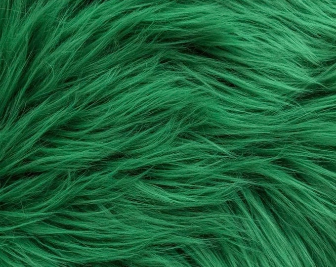 Kelly green shaggy faux fur upholstery fabric  yard 60" wide